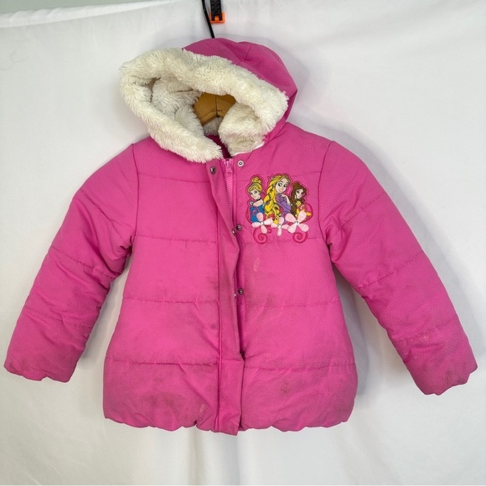 Disney Princess Puffer Winter Coat Jacket Toddler Small Hooded Embroidered Pink